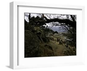 Climbers Hiking Through Small Mountain Village, Nepal-David D'angelo-Framed Photographic Print