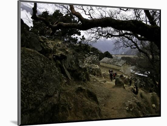 Climbers Hiking Through Small Mountain Village, Nepal-David D'angelo-Mounted Photographic Print