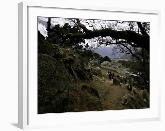 Climbers Hiking Through Small Mountain Village, Nepal-David D'angelo-Framed Photographic Print