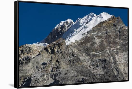 Climbers make their way to summit of Lobuche, 6119m peak in Khumbu (Everest), Nepal, Himalayas-Alex Treadway-Framed Stretched Canvas