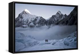 Climbers Navigate the Khumbu Icefall with Pumori and Lingtrin in the Background in Nepal-Kent Harvey-Framed Stretched Canvas