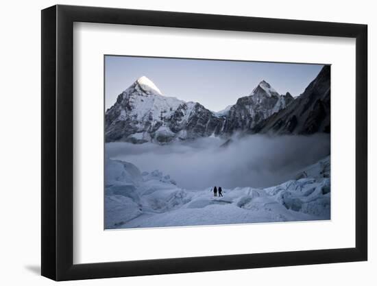 Climbers Navigate the Khumbu Icefall with Pumori and Lingtrin in the Background in Nepal-Kent Harvey-Framed Photographic Print