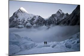 Climbers Navigate the Khumbu Icefall with Pumori and Lingtrin in the Background in Nepal-Kent Harvey-Mounted Photographic Print