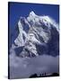 Climbers on Ridge in Dodh Koshir River Valley Photograph Himalayan Peak of Everest Range-Mark Hannaford-Stretched Canvas