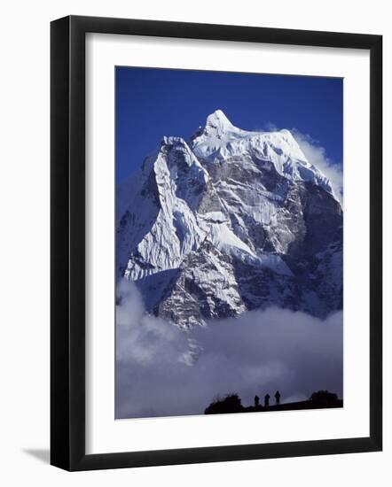 Climbers on Ridge in Dodh Koshir River Valley Photograph Himalayan Peak of Everest Range-Mark Hannaford-Framed Photographic Print