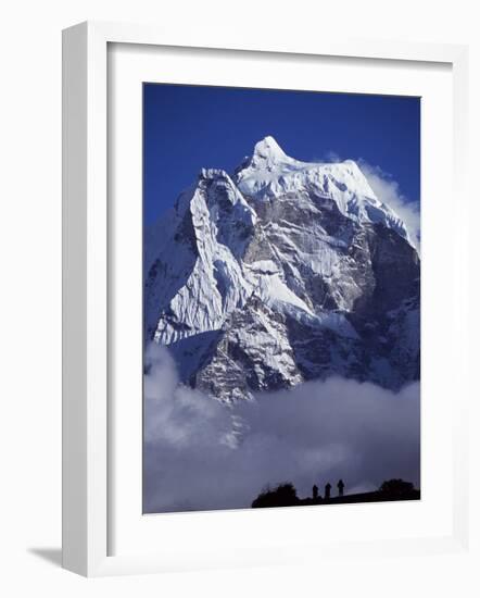 Climbers on Ridge in Dodh Koshir River Valley Photograph Himalayan Peak of Everest Range-Mark Hannaford-Framed Photographic Print