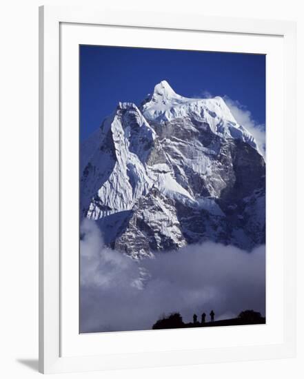 Climbers on Ridge in Dodh Koshir River Valley Photograph Himalayan Peak of Everest Range-Mark Hannaford-Framed Photographic Print