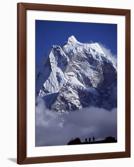 Climbers on Ridge in Dodh Koshir River Valley Photograph Himalayan Peak of Everest Range-Mark Hannaford-Framed Photographic Print