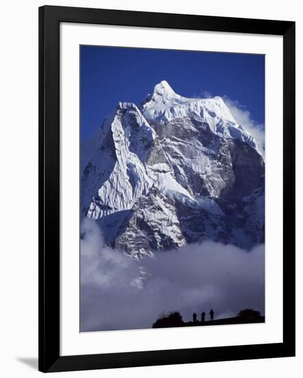 Climbers on Ridge in Dodh Koshir River Valley Photograph Himalayan Peak of Everest Range-Mark Hannaford-Framed Photographic Print