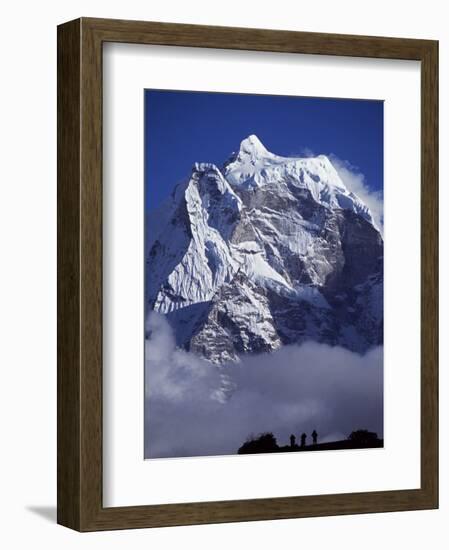 Climbers on Ridge in Dodh Koshir River Valley Photograph Himalayan Peak of Everest Range-Mark Hannaford-Framed Photographic Print