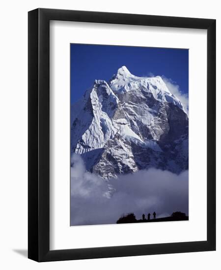 Climbers on Ridge in Dodh Koshir River Valley Photograph Himalayan Peak of Everest Range-Mark Hannaford-Framed Photographic Print