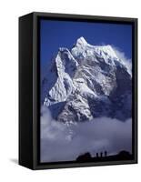 Climbers on Ridge in Dodh Koshir River Valley Photograph Himalayan Peak of Everest Range-Mark Hannaford-Framed Stretched Canvas