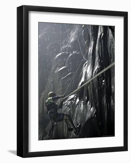 Climbers on Rock in Wet Cave, Mexico-Michael Brown-Framed Photographic Print