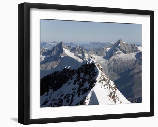 Climbers on the Lyskamm Peak in the Monte Rosa Massif, Italian Alps, Piedmont, Italy, Europe-Angelo Cavalli-Framed Photographic Print