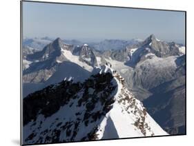 Climbers on the Lyskamm Peak in the Monte Rosa Massif, Italian Alps, Piedmont, Italy, Europe-Angelo Cavalli-Mounted Photographic Print