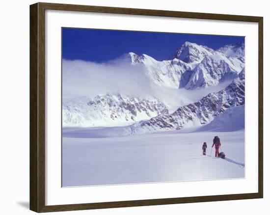 Climbers Ski Up the Kahiltna Glacier Towards Mount Mckinley-John Warburton-lee-Framed Photographic Print