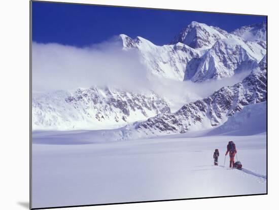 Climbers Ski Up the Kahiltna Glacier Towards Mount Mckinley-John Warburton-lee-Mounted Photographic Print