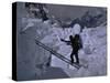 Climbing Across Ladder on Everest, Nepal-Michael Brown-Stretched Canvas