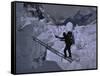 Climbing Across Ladder on Everest, Nepal-Michael Brown-Framed Stretched Canvas
