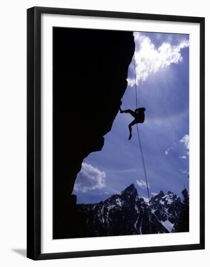 Climbing Baxter Pinnacle, Grand Teton National Park, Wyoming, USA-Howie Garber-Framed Premium Photographic Print