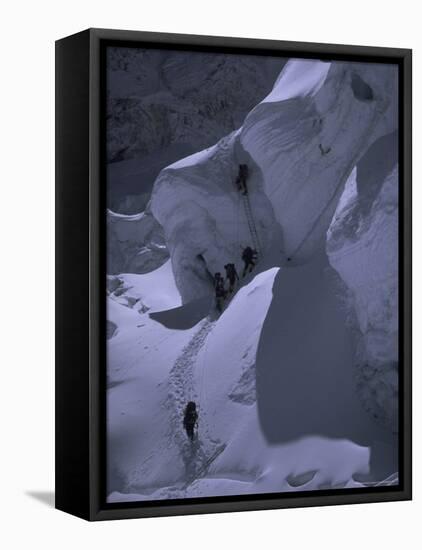 Climbing Khumbu Ice Fall, Nepal-Michael Brown-Framed Stretched Canvas