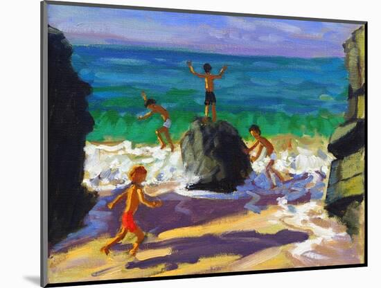 Climbing Rocks, Porthmeor Beach, St Ives, 2013-Andrew Macara-Mounted Giclee Print