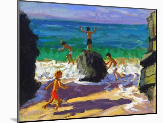 Climbing Rocks, Porthmeor Beach, St Ives, 2013-Andrew Macara-Mounted Giclee Print