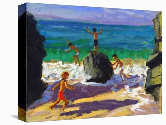 Climbing Rocks, Porthmeor Beach, St Ives, 2013-Andrew Macara-Stretched Canvas