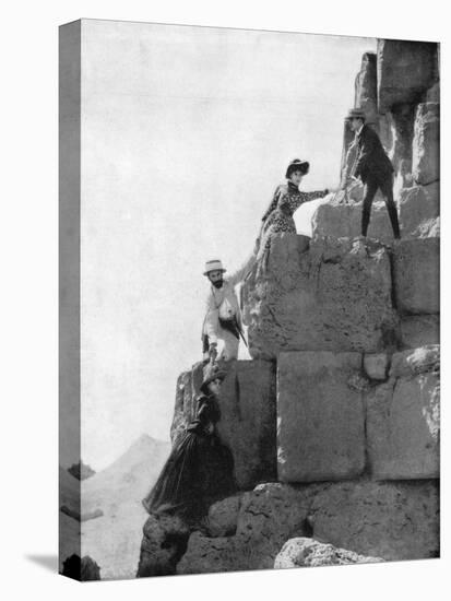 Climbing the Great Pyramid, Egypt, Late 19th Century-John L Stoddard-Stretched Canvas