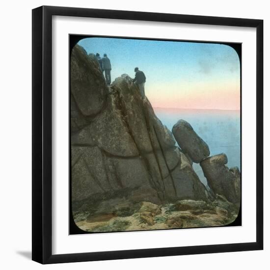 Climbing the Logan Rock, Near Treen, Cornwall, Late 19th or Early 20th Century-null-Framed Giclee Print