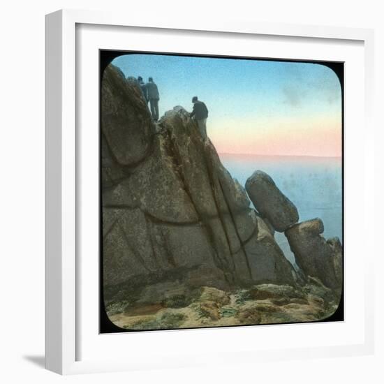 Climbing the Logan Rock, Near Treen, Cornwall, Late 19th or Early 20th Century-null-Framed Giclee Print