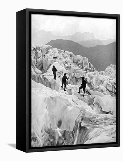 Climbing Through the Bossons Icefall on the Way Up Mont Blanc, Switzerland, Early 20th Century-null-Framed Stretched Canvas