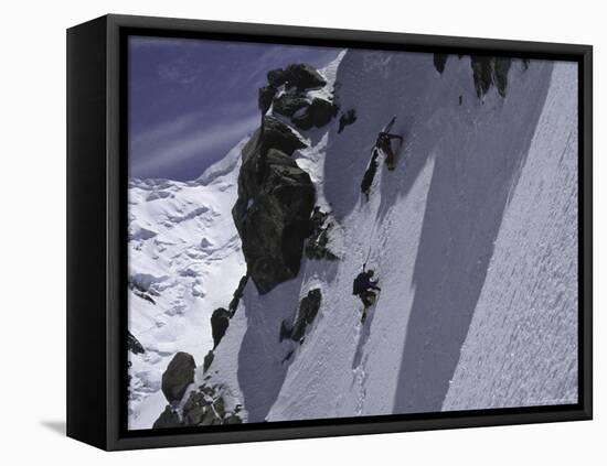 Climbing up a Steep Snow Face, New Zealand-Michael Brown-Framed Stretched Canvas