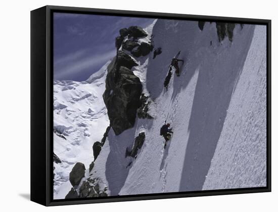 Climbing up a Steep Snow Face, New Zealand-Michael Brown-Framed Stretched Canvas