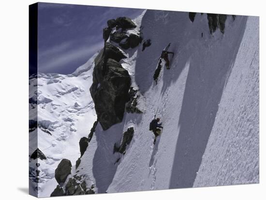 Climbing up a Steep Snow Face, New Zealand-Michael Brown-Stretched Canvas