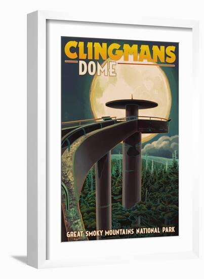 Clingmans Dome and Moon - Great Smoky Mountains National Park, TN-Lantern Press-Framed Art Print