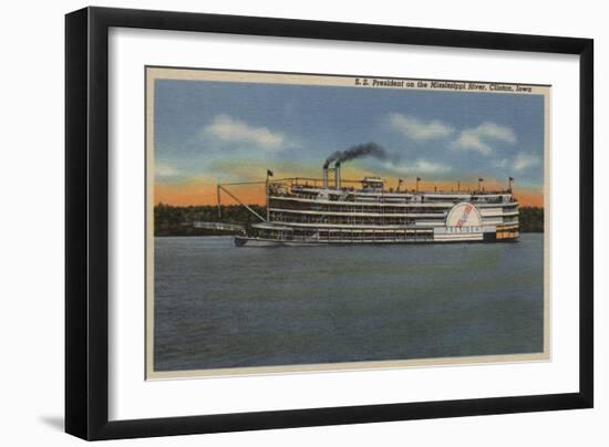 Clinton, IA - View of S.S.President on Miss. River-Lantern Press-Framed Art Print