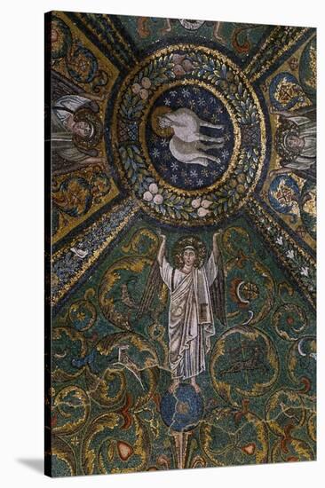 Clipeus with Mystic Lamb Supported by Four Angels and Nature Motifs, Mosaic-null-Stretched Canvas