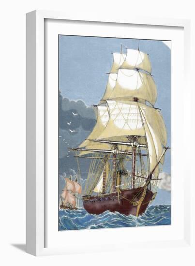 Clipper. 19Th Century. Colored Engraving.-Tarker-Framed Giclee Print