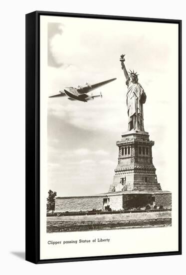 Clipper Passing Statue of Liberty, New York City-null-Framed Stretched Canvas