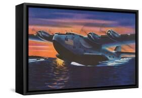 Clipper Plane Taking Off from Water-null-Framed Stretched Canvas