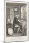 Clock and Watchmaker Seated at His Bench-null-Mounted Art Print