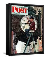 "Clock Repairman" Saturday Evening Post Cover, November 3,1945-Norman Rockwell-Framed Stretched Canvas