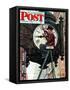 "Clock Repairman" Saturday Evening Post Cover, November 3,1945-Norman Rockwell-Framed Stretched Canvas