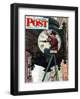 "Clock Repairman" Saturday Evening Post Cover, November 3,1945-Norman Rockwell-Framed Premium Giclee Print