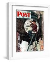 "Clock Repairman" Saturday Evening Post Cover, November 3,1945-Norman Rockwell-Framed Giclee Print