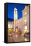 Clock Tower and Restaurants at Dusk-Frank Fell-Framed Stretched Canvas