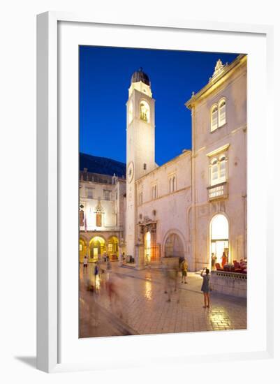 Clock Tower and Restaurants at Dusk-Frank Fell-Framed Photographic Print