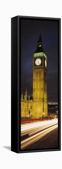 Clock Tower Lit Up at Night, Big Ben, Houses of Parliament, Palace of Westminster, London, England-null-Framed Stretched Canvas