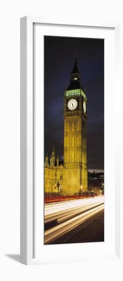 Clock Tower Lit Up at Night, Big Ben, Houses of Parliament, Palace of Westminster, London, England-null-Framed Photographic Print